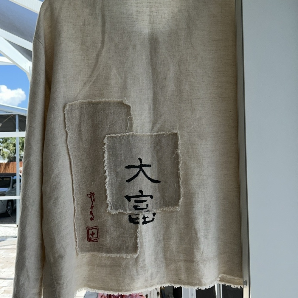CHICO’S DESIGN Button-Up Jacket with Patch Detail Size 2 💯 % LINEN - Picture 15 of 15